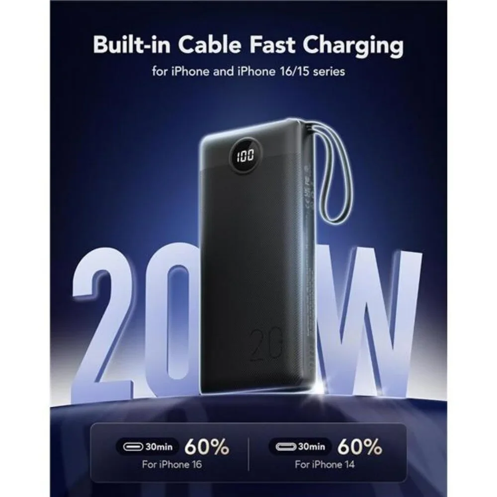 Portable Charger 20000mAh Built In Cables Fast Charging Power Bank for iPhone Sa